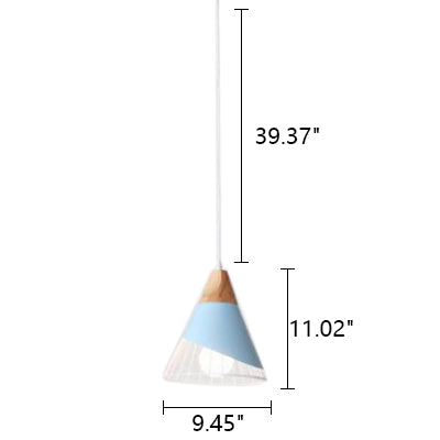 Modernism Cone Pendant Light 1 Light Aluminum and Wood Pendant Ceiling Light in Black/Blue for Dining Table Blue Clearhalo 'Ceiling Lights' 'Modern Pendants' 'Modern' 'Pendant Lights' 'Pendants' Lighting' 19876