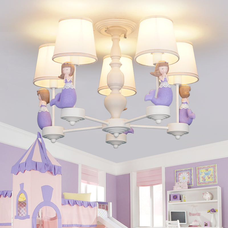 Cartoon Hanging Chandelier with Tapered Shade Fabric Pendant Light Fixture for Bedroom Clearhalo 'Ceiling Lights' 'Chandeliers' Lighting' options 198763