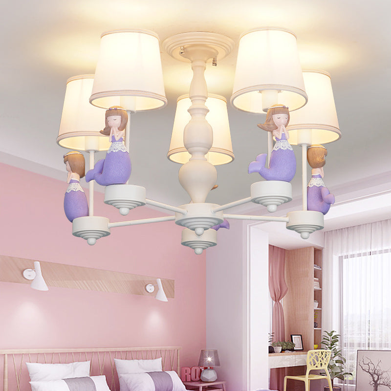 Cartoon Hanging Chandelier with Tapered Shade Fabric Pendant Light Fixture for Bedroom Clearhalo 'Ceiling Lights' 'Chandeliers' Lighting' options 198764