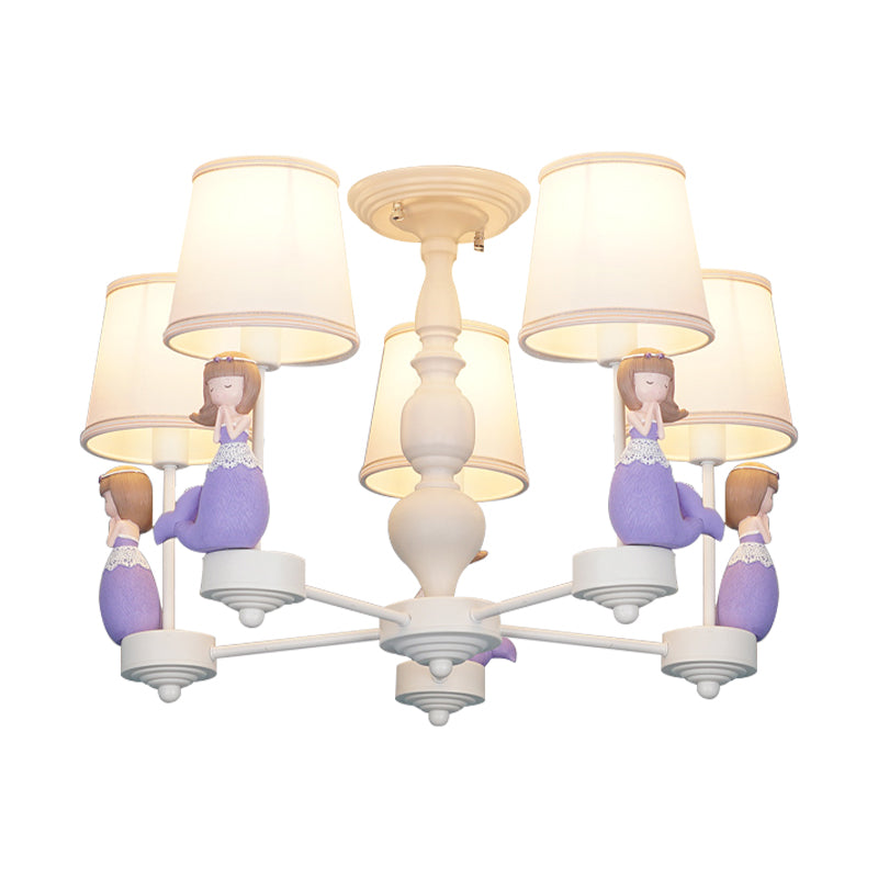 Cartoon Hanging Chandelier with Tapered Shade Fabric Pendant Light Fixture for Bedroom Clearhalo 'Ceiling Lights' 'Chandeliers' Lighting' options 198765