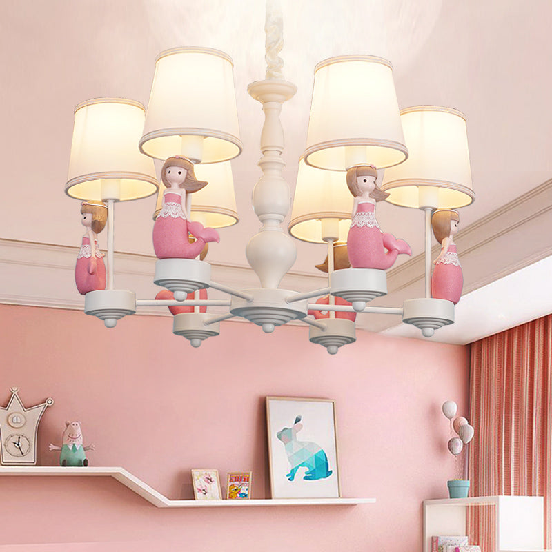 Cartoon Hanging Chandelier with Tapered Shade Fabric Pendant Light Fixture for Bedroom 6 Pink Clearhalo 'Ceiling Lights' 'Chandeliers' Lighting' options 198767_131ea848-c4a9-44f0-bd99-570adde87550