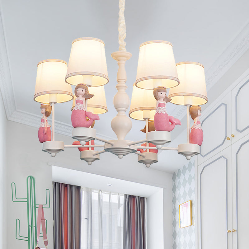 Cartoon Hanging Chandelier with Tapered Shade Fabric Pendant Light Fixture for Bedroom Clearhalo 'Ceiling Lights' 'Chandeliers' Lighting' options 198768