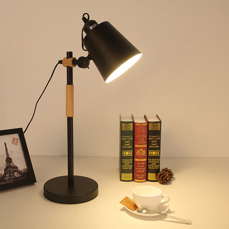 Rotatable Metal Bucket Desk Lamp Study Room 1 Head Macaron Style Reading Light Black Clearhalo 'Lamps' 'Table Lamps' Lighting' 198776