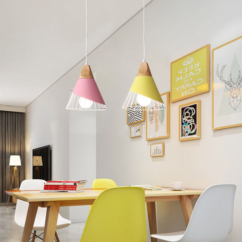 Modernism Cone Pendant Light 1 Light Aluminum and Wood Pendant Ceiling Light in Black/Blue for Dining Table Clearhalo 'Ceiling Lights' 'Modern Pendants' 'Modern' 'Pendant Lights' 'Pendants' Lighting' 19880