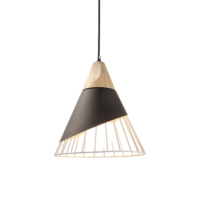 Modernism Cone Pendant Light 1 Light Aluminum and Wood Pendant Ceiling Light in Black/Blue for Dining Table Black Clearhalo 'Ceiling Lights' 'Modern Pendants' 'Modern' 'Pendant Lights' 'Pendants' Lighting' 19881