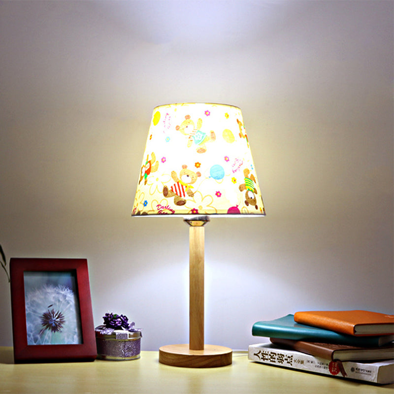 Tapered Shade Study Room Desk Light Wood Single Head Contemporary Table Light White Bear Clearhalo 'Lamps' 'Table Lamps' Lighting' 198820