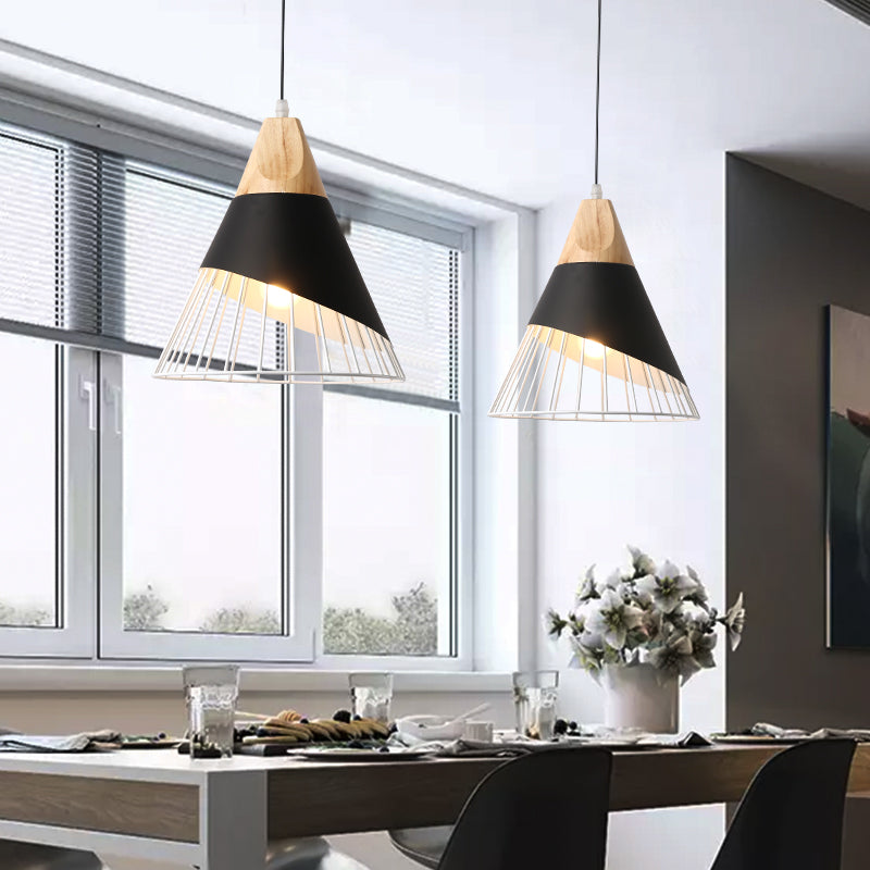 Modernism Cone Pendant Light 1 Light Aluminum and Wood Pendant Ceiling Light in Black/Blue for Dining Table Clearhalo 'Ceiling Lights' 'Modern Pendants' 'Modern' 'Pendant Lights' 'Pendants' Lighting' 19883