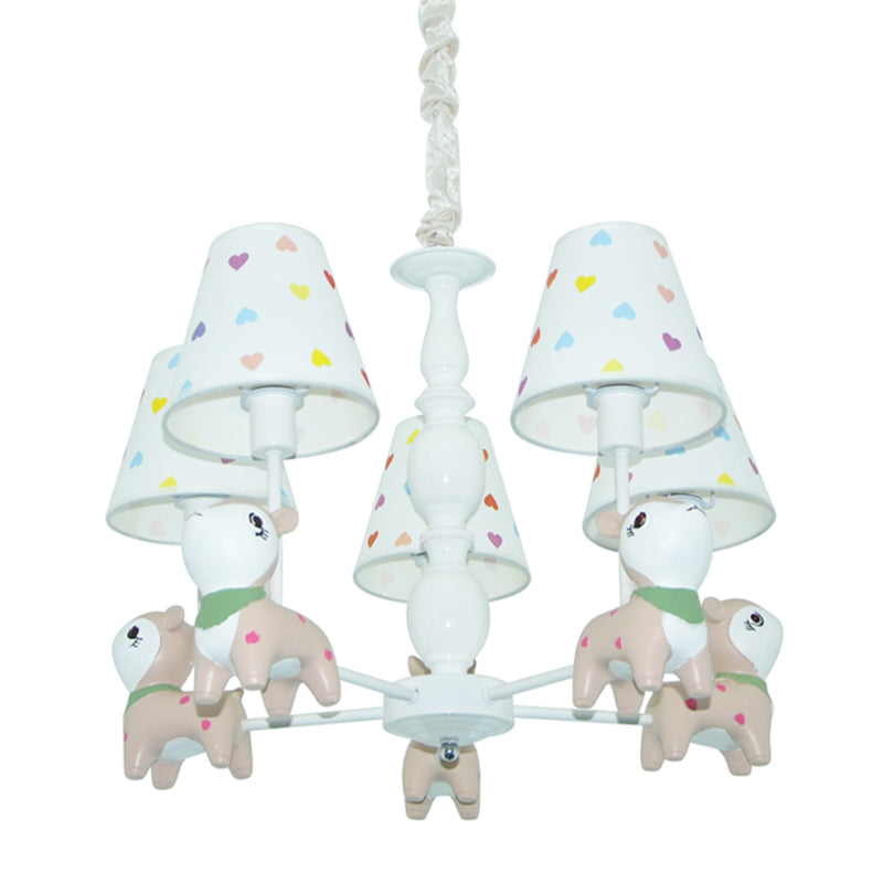 Animal Baby Deer Chandelier Fabric 5 Lights Pendant Light Fixture in White for Kid Bedroom Clearhalo 'Ceiling Lights' 'Chandeliers' Lighting' options 198837