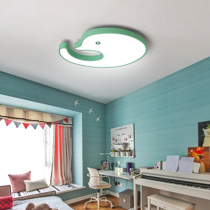 Cartoon Lovely Dolphin Flush Ceiling Light Acrylic Slim Panel LED Ceiling Lamp for Child Bedroom Green Clearhalo 'Ceiling Lights' 'Close To Ceiling Lights' 'Close to ceiling' 'Flush mount' Lighting' 198847