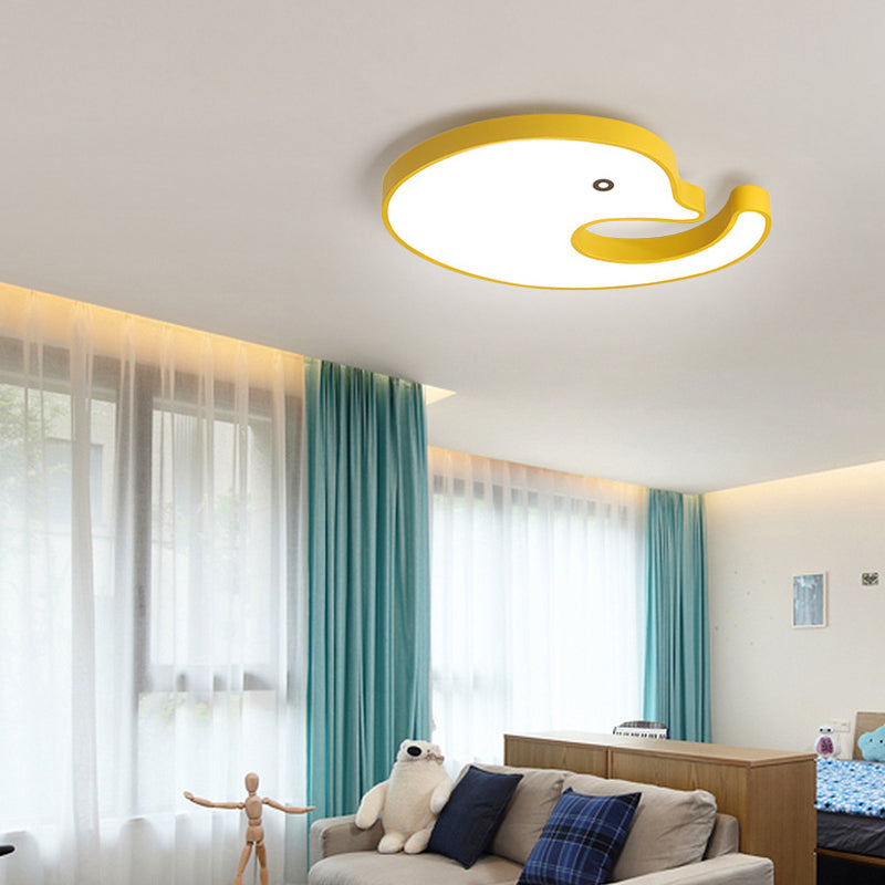 Cartoon Lovely Dolphin Flush Ceiling Light Acrylic Slim Panel LED Ceiling Lamp for Child Bedroom Yellow 20.5" White Clearhalo 'Ceiling Lights' 'Close To Ceiling Lights' 'Close to ceiling' 'Flush mount' Lighting' 198851