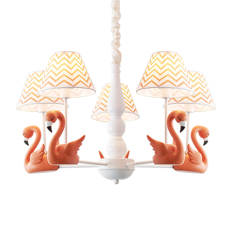 Modern Zig Zag Hanging Lamp with Swan Fabric 5 Lights Pendant Light Fixture for Living Room Clearhalo 'Ceiling Lights' 'Chandeliers' Lighting' options 198914