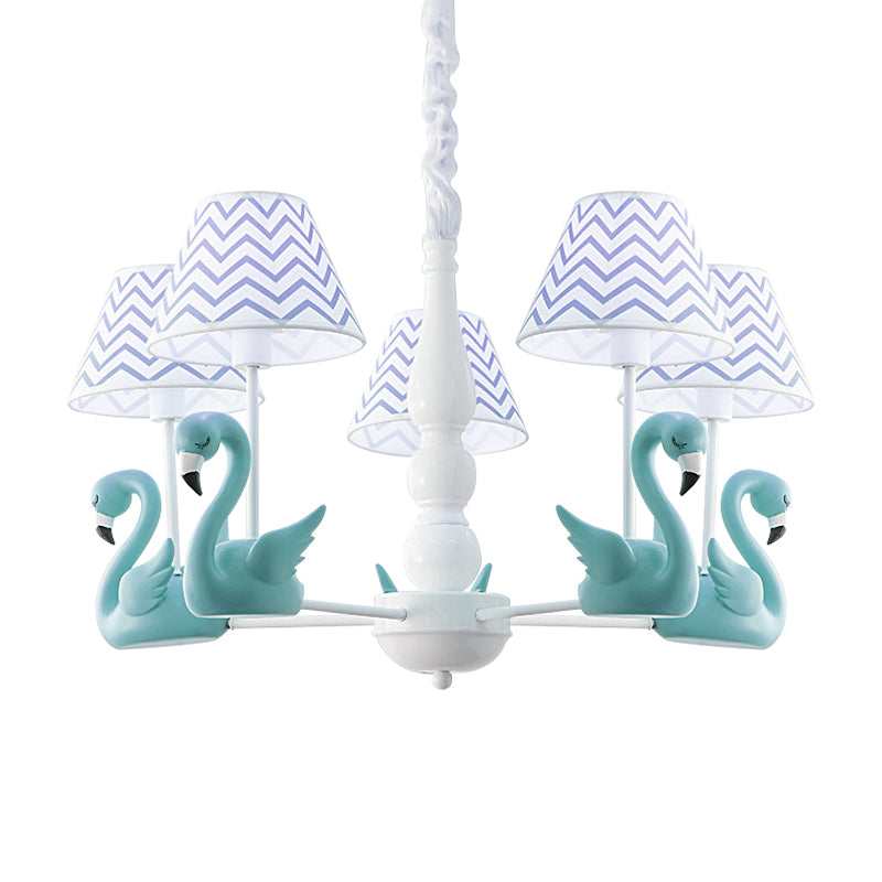 Modern Zig Zag Hanging Lamp with Swan Fabric 5 Lights Pendant Light Fixture for Living Room Clearhalo 'Ceiling Lights' 'Chandeliers' Lighting' options 198916
