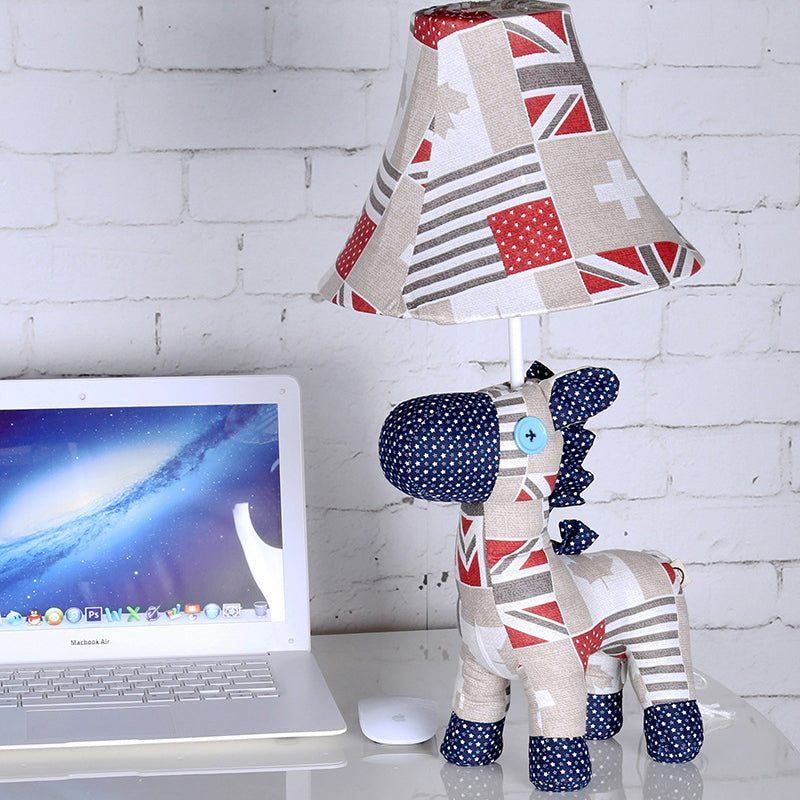 Fabric Pony Desk Light with Tapered Shade and Star/Maple Leaf Pattern 1 Light Cartoon Desk Lamp in White for Study Room Clearhalo 'Lamps' 'Table Lamps' Lighting' 198928