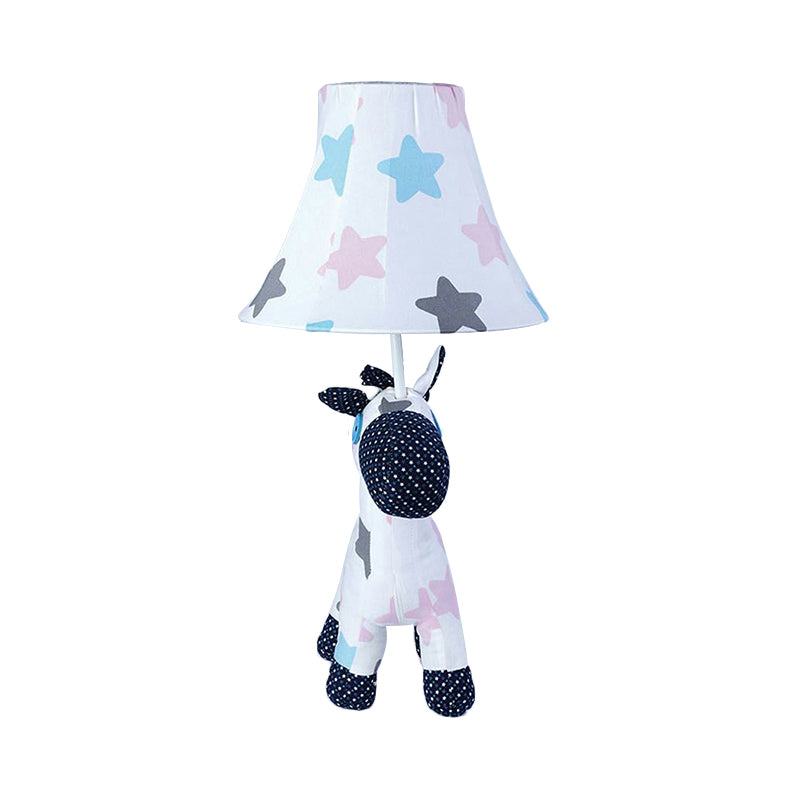 Fabric Pony Desk Light with Tapered Shade and Star/Maple Leaf Pattern 1 Light Cartoon Desk Lamp in White for Study Room Clearhalo 'Lamps' 'Table Lamps' Lighting' 198932