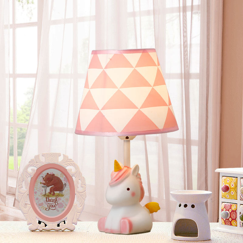 Girls Bedroom Unicorn Desk Light with Fabric Shade Resin 1 Light Desk Lamp in Pink Pink Clearhalo 'Lamps' 'Table Lamps' Lighting' 198943