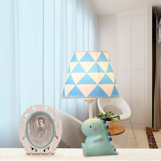 Cartoon Baby Dinosaur Desk Light with Tapered Shade 1 Head Resin Desk Light in Blue for Boys Bedroom Blue Clearhalo 'Lamps' 'Table Lamps' Lighting' 198948