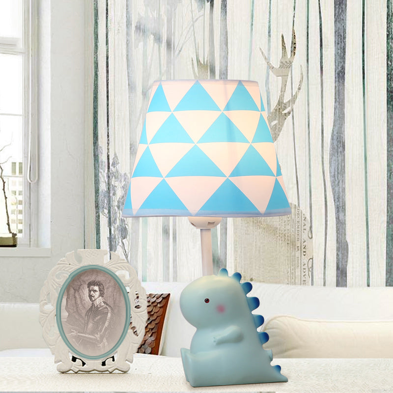 Cartoon Baby Dinosaur Desk Light with Tapered Shade 1 Head Resin Desk Light in Blue for Boys Bedroom Clearhalo 'Lamps' 'Table Lamps' Lighting' 198949