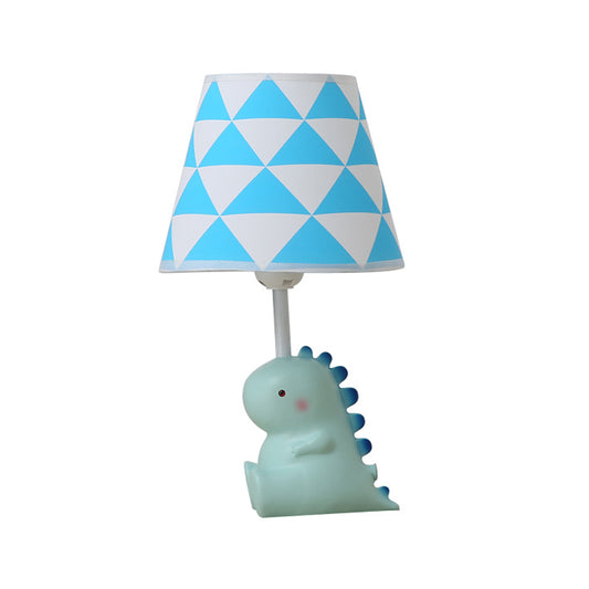 Cartoon Baby Dinosaur Desk Light with Tapered Shade 1 Head Resin Desk Light in Blue for Boys Bedroom Clearhalo 'Lamps' 'Table Lamps' Lighting' 198950