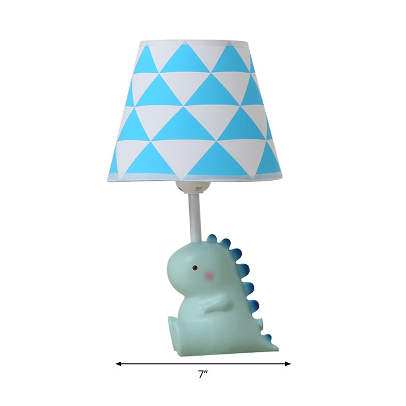 Cartoon Baby Dinosaur Desk Light with Tapered Shade 1 Head Resin Desk Light in Blue for Boys Bedroom Clearhalo 'Lamps' 'Table Lamps' Lighting' 198951