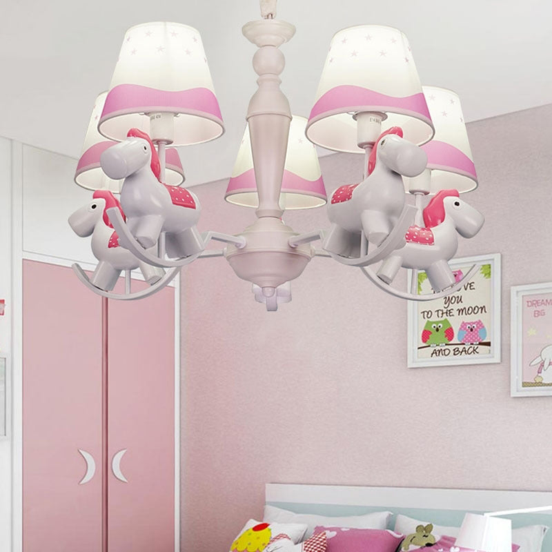 Rocking Horse Pendant Light Fixture Fabric and Metal Hanging Chandelier for Bedroom Clearhalo 'Ceiling Lights' 'Chandeliers' Lighting' options 198969