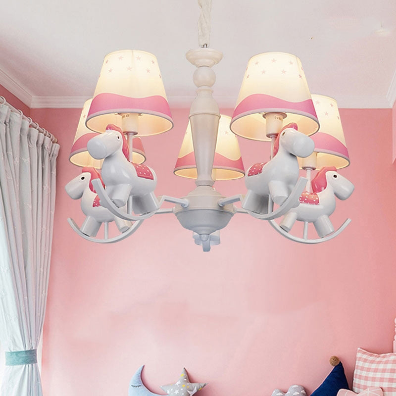 Rocking Horse Pendant Light Fixture Fabric and Metal Hanging Chandelier for Bedroom Clearhalo 'Ceiling Lights' 'Chandeliers' Lighting' options 198970