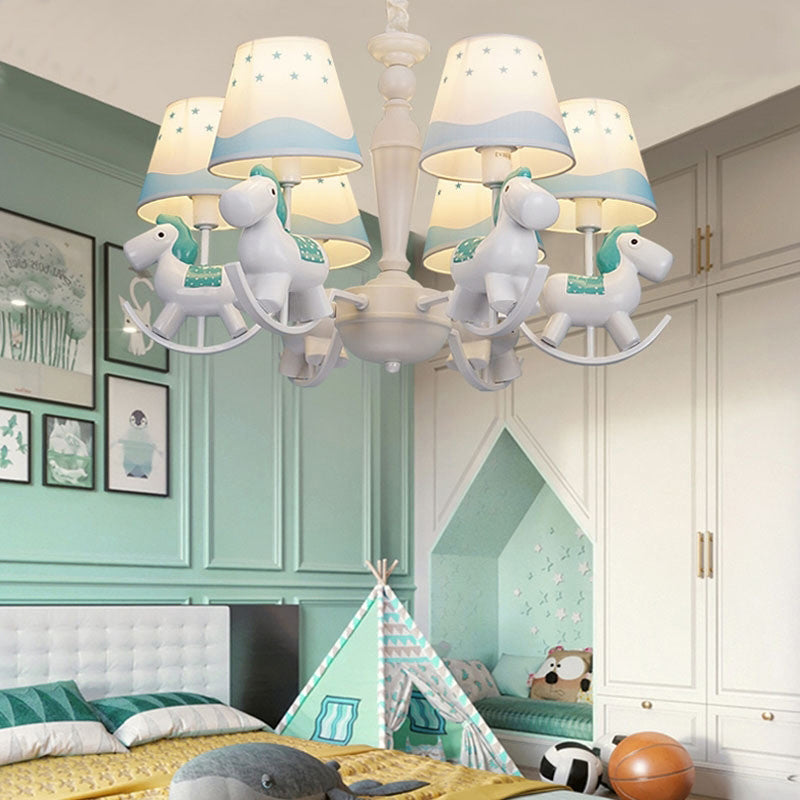 Rocking Horse Pendant Light Fixture Fabric and Metal Hanging Chandelier for Bedroom Clearhalo 'Ceiling Lights' 'Chandeliers' Lighting' options 198973