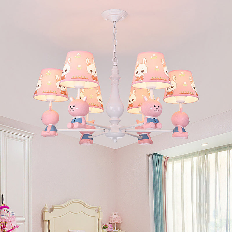 Fabric Tapered Shade Hanging Ceiling Lamp Cartoon Hanging Pendant Lights in Pink for Kindergarten Clearhalo 'Ceiling Lights' 'Chandeliers' Lighting' options 199015