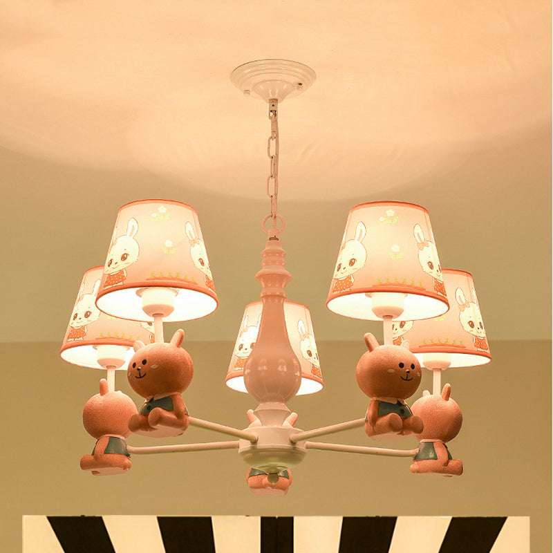 Fabric Tapered Shade Hanging Ceiling Lamp Cartoon Hanging Pendant Lights in Pink for Kindergarten Clearhalo 'Ceiling Lights' 'Chandeliers' Lighting' options 199020