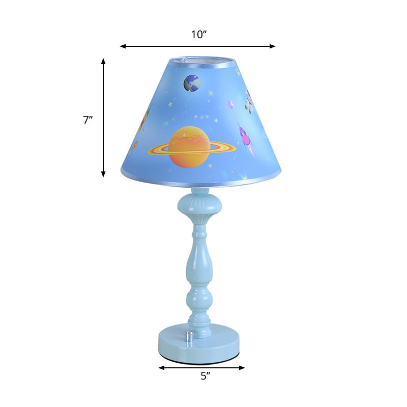 Planet Kindergarten Desk Light with Tapered Shade Metal 1 Head Modern Desk Lamp in Blue Clearhalo 'Lamps' 'Table Lamps' Lighting' 199039