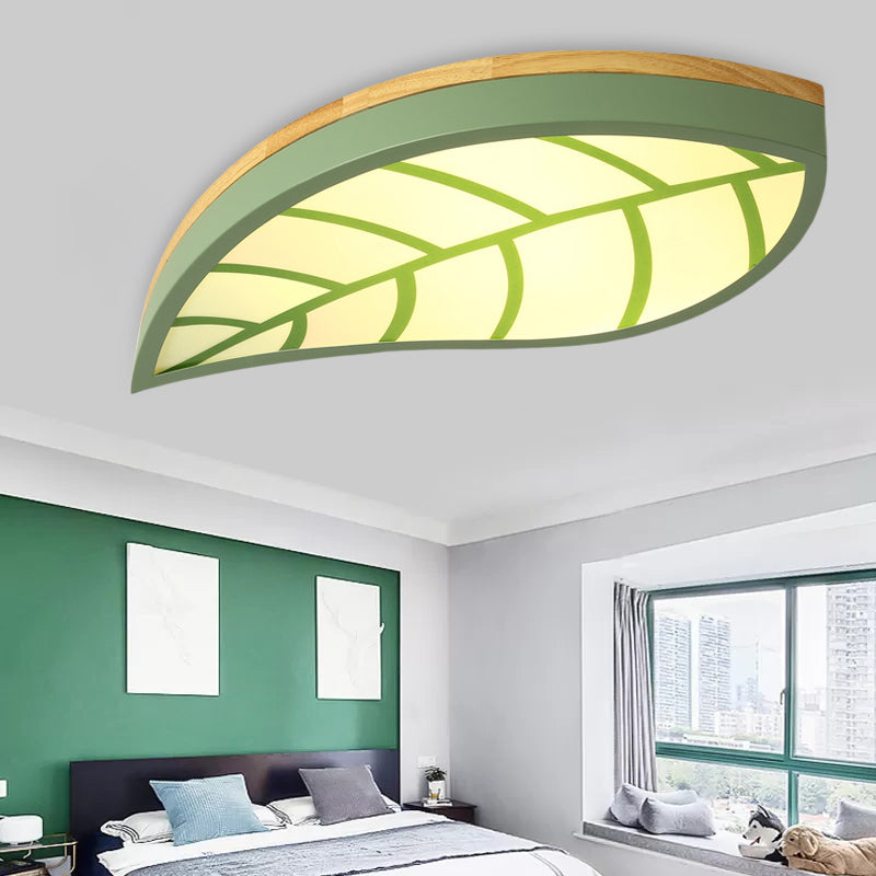 Metal Acrylic Leaf LED Flush Ceiling Light Cartoon Macaron Ceiling Lamp for Child Bedroom Green Clearhalo 'Ceiling Lights' 'Close To Ceiling Lights' 'Close to ceiling' 'Flush mount' Lighting' 199057