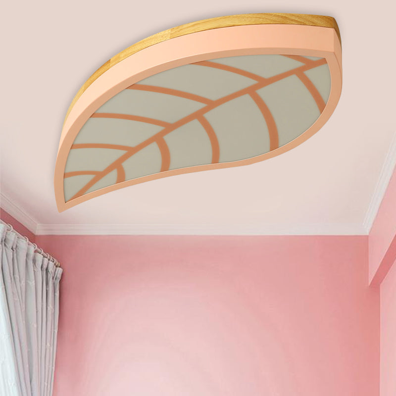 Metal Acrylic Leaf LED Flush Ceiling Light Cartoon Macaron Ceiling Lamp for Child Bedroom Pink Clearhalo 'Ceiling Lights' 'Close To Ceiling Lights' 'Close to ceiling' 'Flush mount' Lighting' 199061