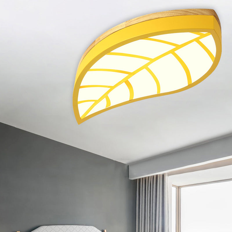 Metal Acrylic Leaf LED Flush Ceiling Light Cartoon Macaron Ceiling Lamp for Child Bedroom Yellow Clearhalo 'Ceiling Lights' 'Close To Ceiling Lights' 'Close to ceiling' 'Flush mount' Lighting' 199064