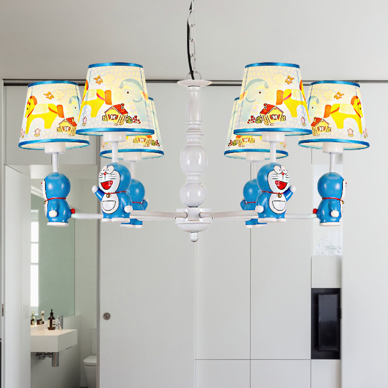 Tapered Shade Kindergarten Hanging Light Fixtures Fabric Cartoon Hanging Chandelier in Blue Clearhalo 'Ceiling Lights' 'Chandeliers' Lighting' options 199067