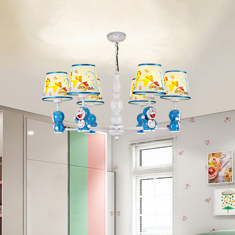 Tapered Shade Kindergarten Hanging Light Fixtures Fabric Cartoon Hanging Chandelier in Blue Clearhalo 'Ceiling Lights' 'Chandeliers' Lighting' options 199068