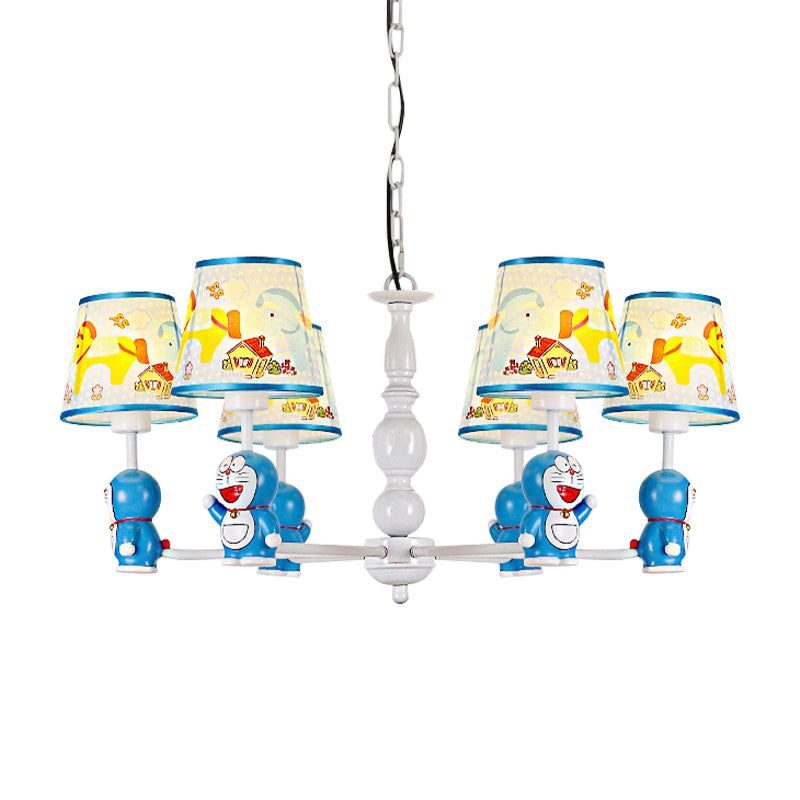 Tapered Shade Kindergarten Hanging Light Fixtures Fabric Cartoon Hanging Chandelier in Blue Clearhalo 'Ceiling Lights' 'Chandeliers' Lighting' options 199069