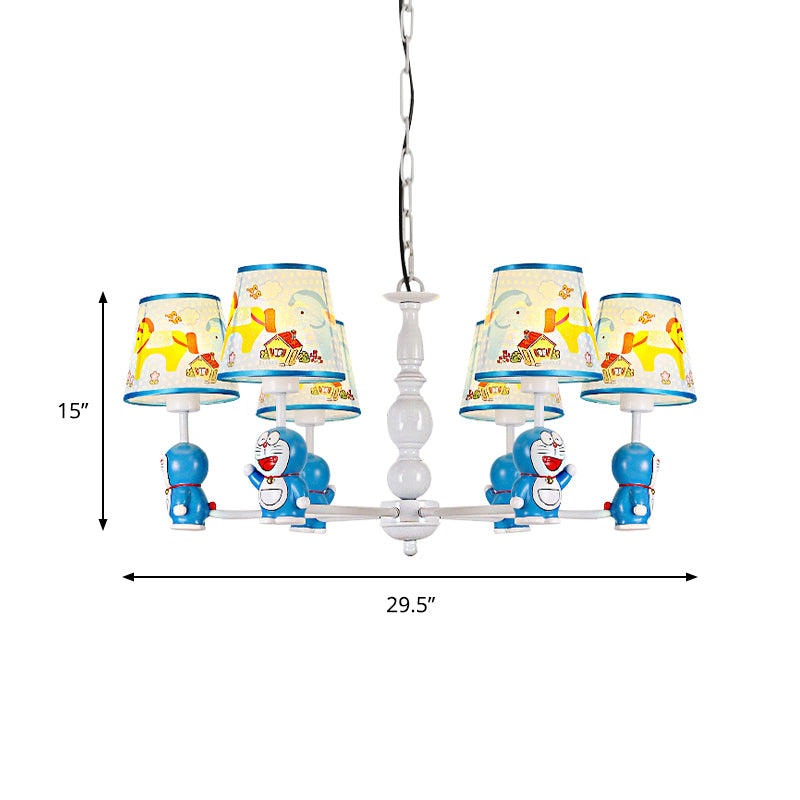 Tapered Shade Kindergarten Hanging Light Fixtures Fabric Cartoon Hanging Chandelier in Blue Clearhalo 'Ceiling Lights' 'Chandeliers' Lighting' options 199070