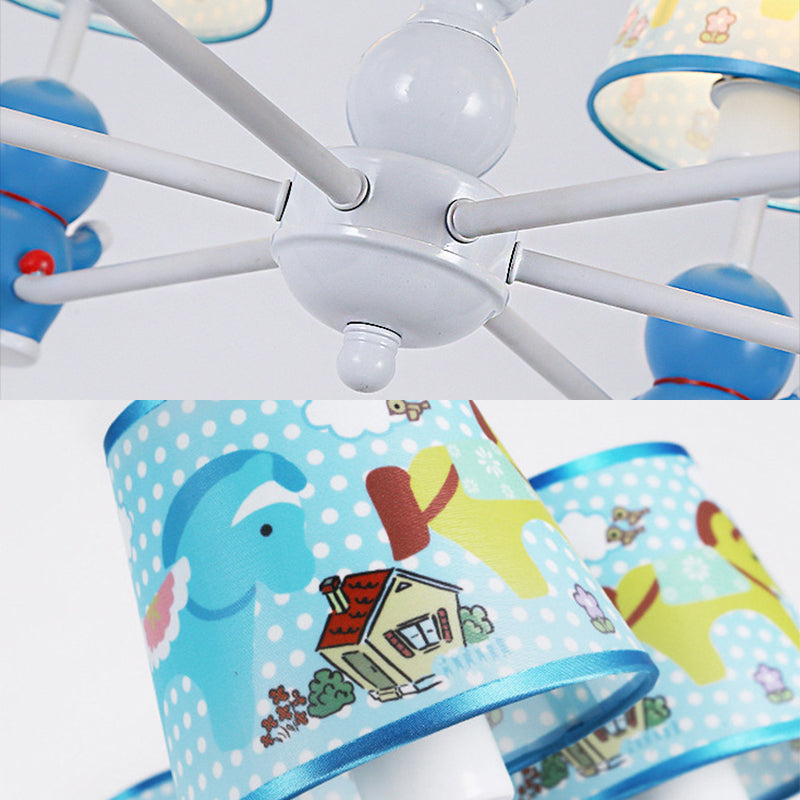 Tapered Shade Kindergarten Hanging Light Fixtures Fabric Cartoon Hanging Chandelier in Blue Clearhalo 'Ceiling Lights' 'Chandeliers' Lighting' options 199071