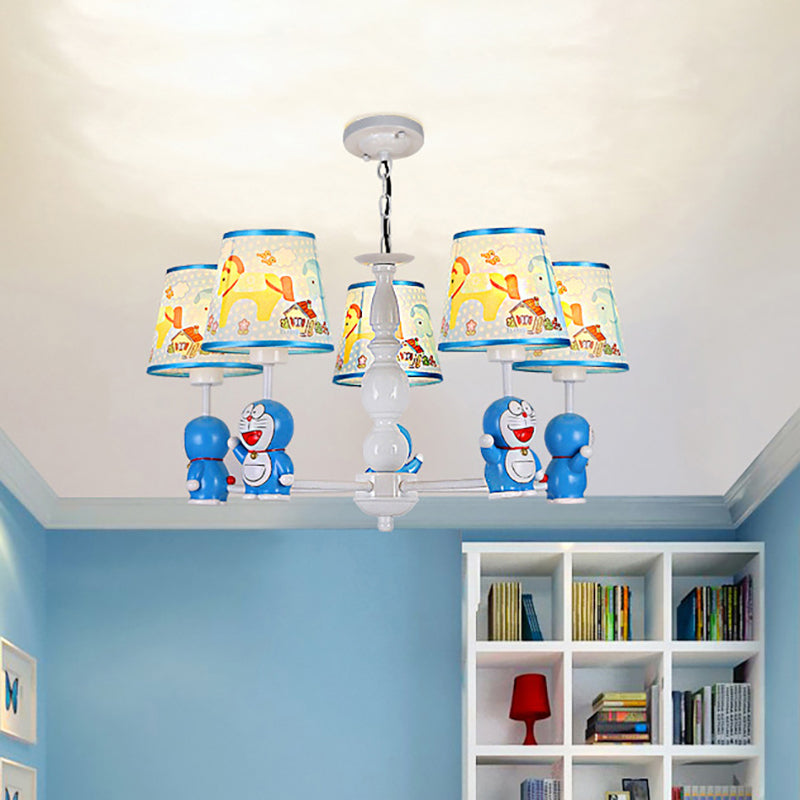 Tapered Shade Kindergarten Hanging Light Fixtures Fabric Cartoon Hanging Chandelier in Blue Clearhalo 'Ceiling Lights' 'Chandeliers' Lighting' options 199072