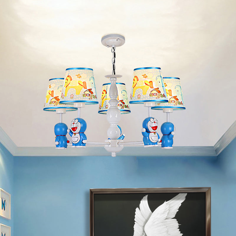 Tapered Shade Kindergarten Hanging Light Fixtures Fabric Cartoon Hanging Chandelier in Blue Clearhalo 'Ceiling Lights' 'Chandeliers' Lighting' options 199073