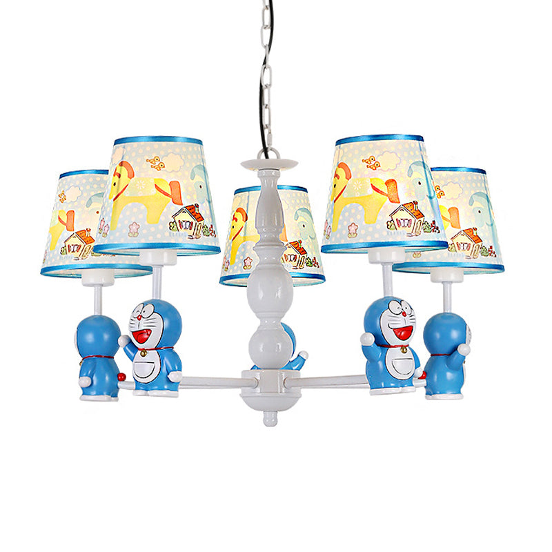 Tapered Shade Kindergarten Hanging Light Fixtures Fabric Cartoon Hanging Chandelier in Blue Clearhalo 'Ceiling Lights' 'Chandeliers' Lighting' options 199074