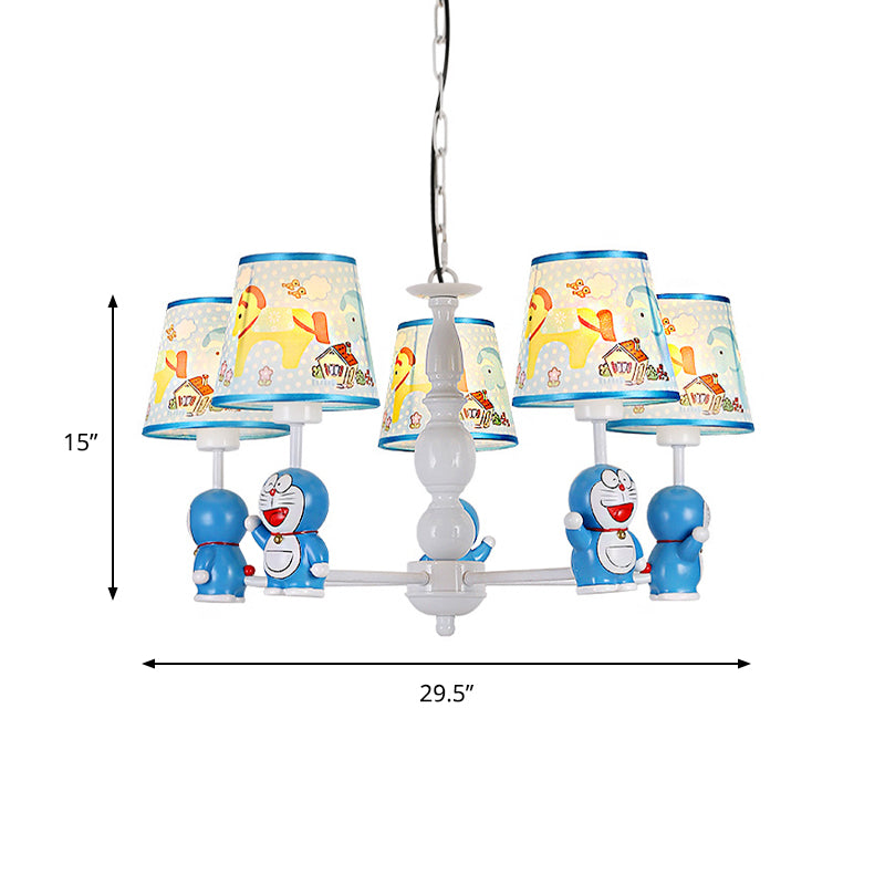 Tapered Shade Kindergarten Hanging Light Fixtures Fabric Cartoon Hanging Chandelier in Blue Clearhalo 'Ceiling Lights' 'Chandeliers' Lighting' options 199075