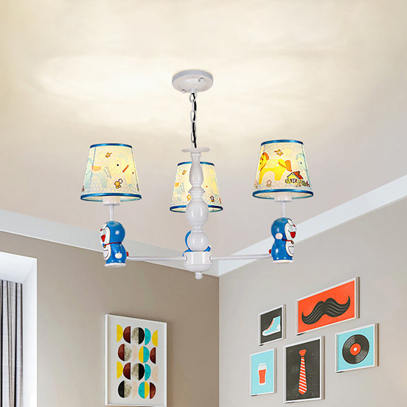 Tapered Shade Kindergarten Hanging Light Fixtures Fabric Cartoon Hanging Chandelier in Blue Clearhalo 'Ceiling Lights' 'Chandeliers' Lighting' options 199076