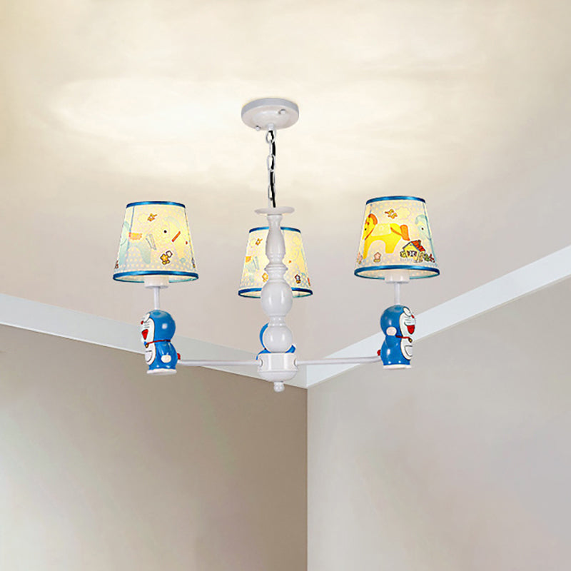 Tapered Shade Kindergarten Hanging Light Fixtures Fabric Cartoon Hanging Chandelier in Blue Clearhalo 'Ceiling Lights' 'Chandeliers' Lighting' options 199077