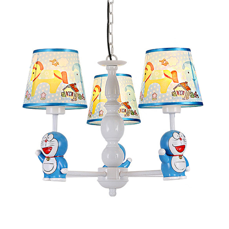 Tapered Shade Kindergarten Hanging Light Fixtures Fabric Cartoon Hanging Chandelier in Blue Clearhalo 'Ceiling Lights' 'Chandeliers' Lighting' options 199078