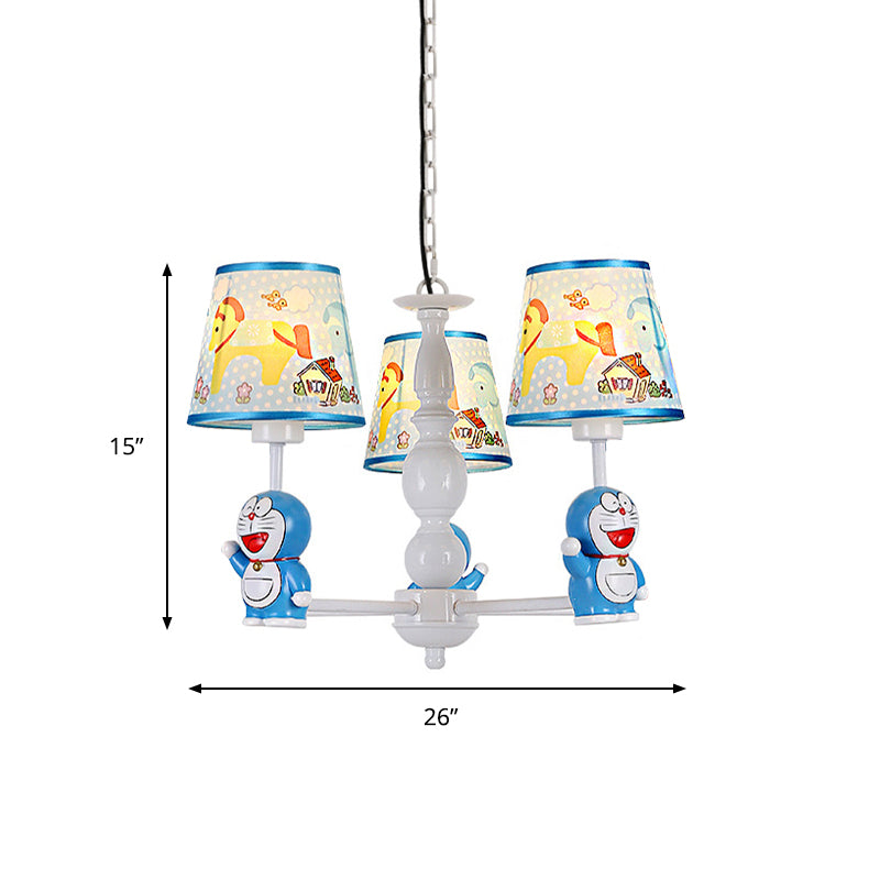 Tapered Shade Kindergarten Hanging Light Fixtures Fabric Cartoon Hanging Chandelier in Blue Clearhalo 'Ceiling Lights' 'Chandeliers' Lighting' options 199079