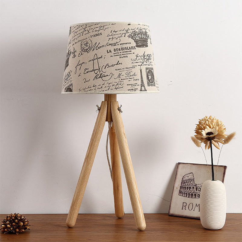 One Bulb Tapered Shade Desk Light with Tripod Modern Wood Reading Light in Beige for Hotel Clearhalo 'Lamps' 'Table Lamps' Lighting' 199200