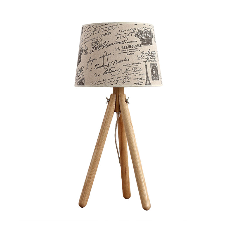 One Bulb Tapered Shade Desk Light with Tripod Modern Wood Reading Light in Beige for Hotel Clearhalo 'Lamps' 'Table Lamps' Lighting' 199201