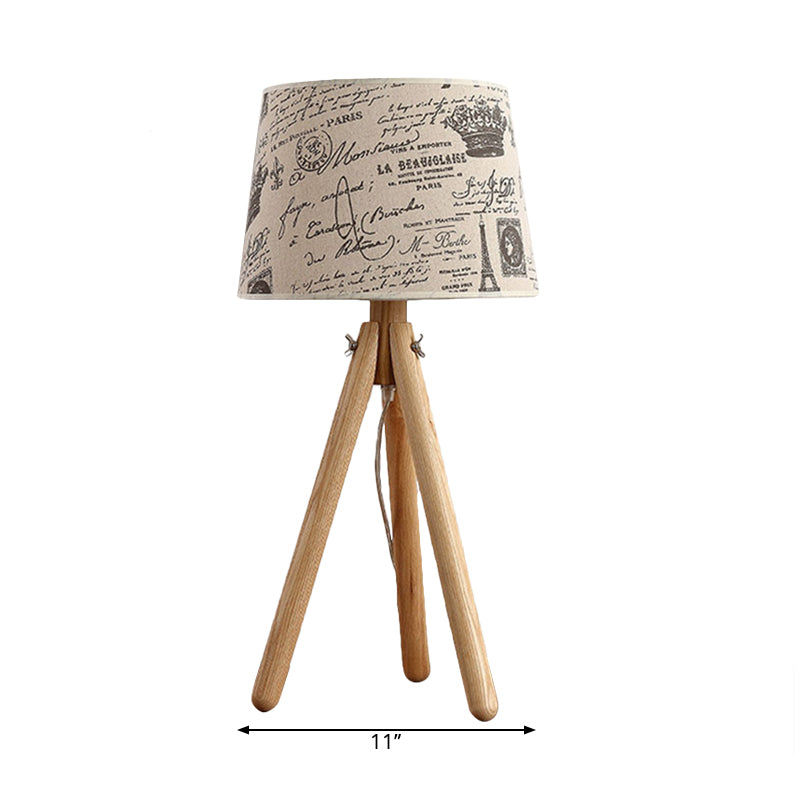 One Bulb Tapered Shade Desk Light with Tripod Modern Wood Reading Light in Beige for Hotel Clearhalo 'Lamps' 'Table Lamps' Lighting' 199202