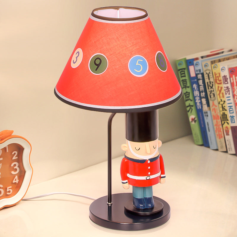 Fabric Tapered Shade Desk Light with Solider Deco 1 Bulb Cartoon Study Light in Red for Bedroom Red Clearhalo 'Lamps' 'Table Lamps' Lighting' 199233