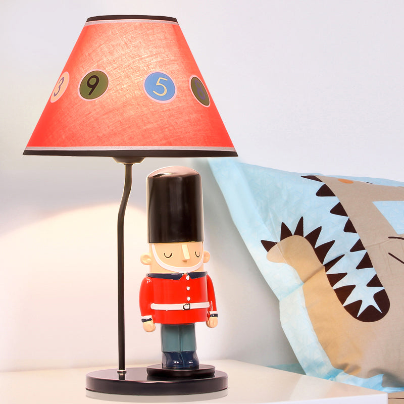 Fabric Tapered Shade Desk Light with Solider Deco 1 Bulb Cartoon Study Light in Red for Bedroom Clearhalo 'Lamps' 'Table Lamps' Lighting' 199234